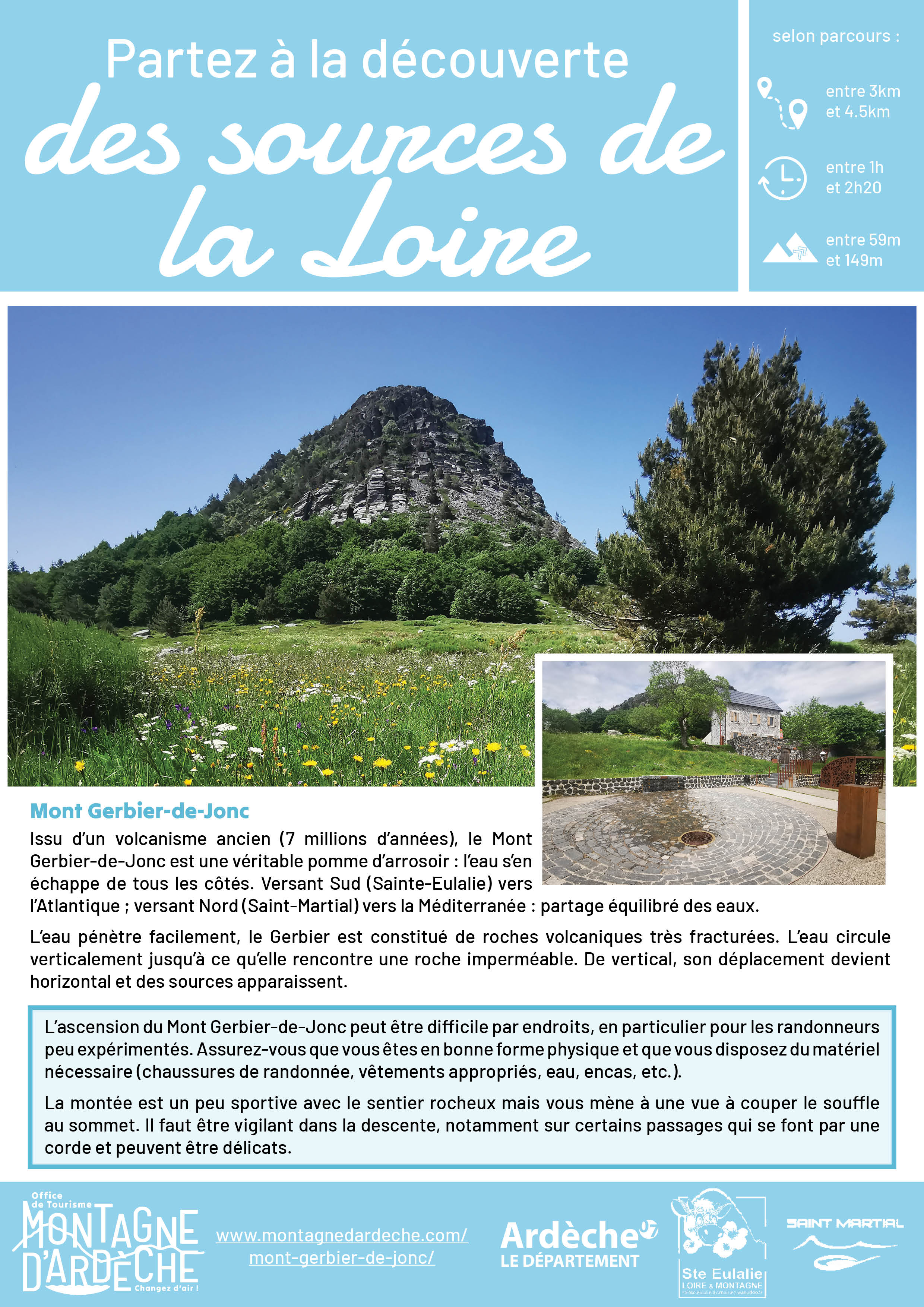 Visuel flyer du sentiers des sources avec variante ascension Gerbier et ferme de Flotte